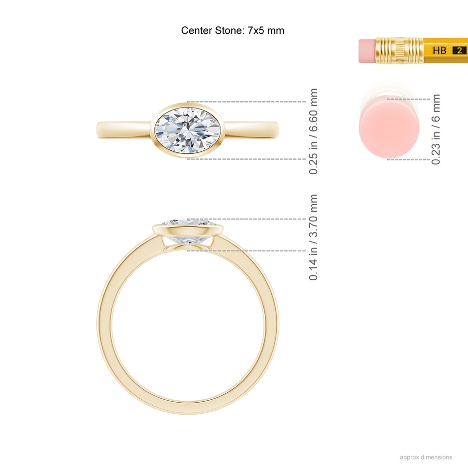 7x5mm GVS2 East-West Oval Diamond Solitaire Ring in Bezel Setting in Yellow Gold ruler