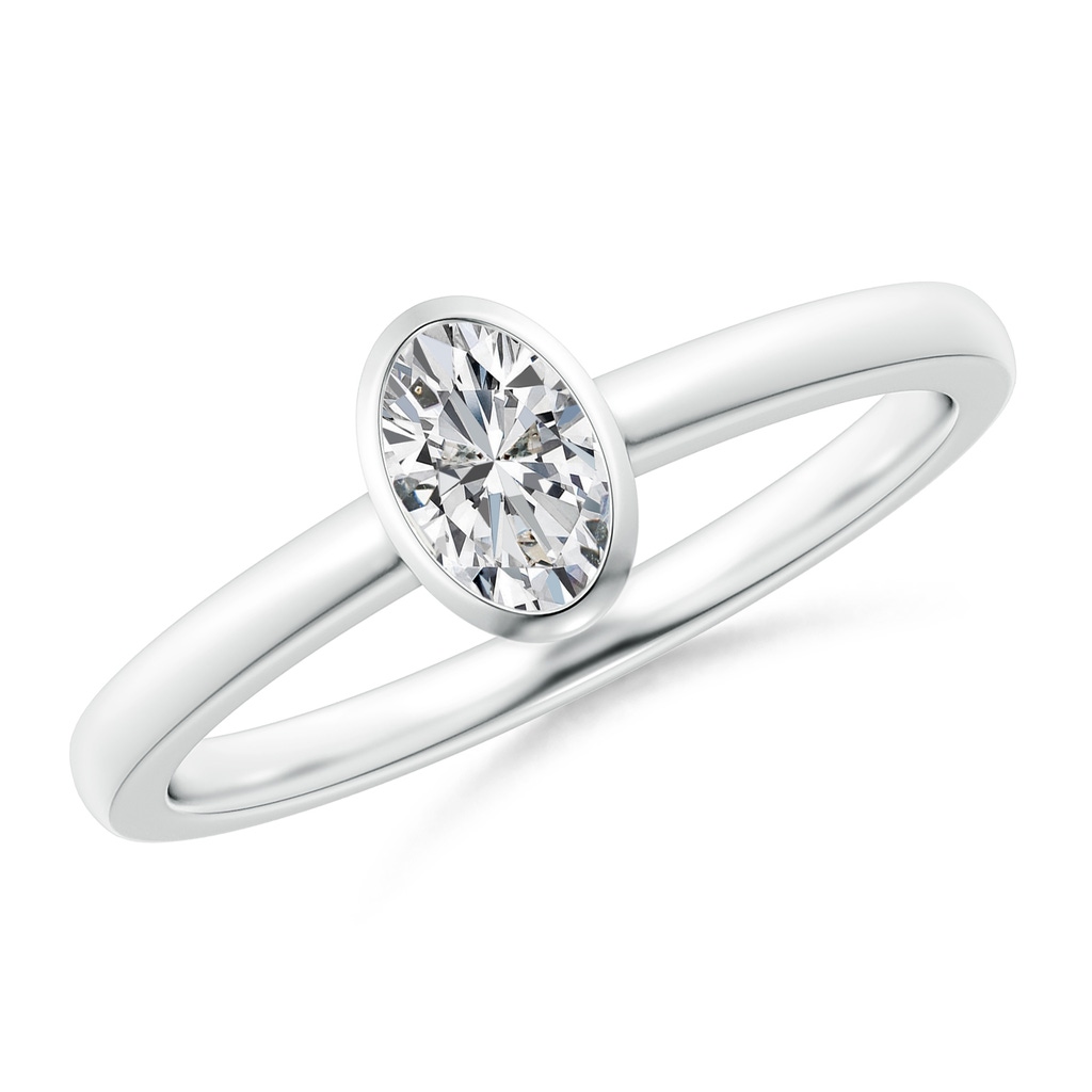 6x4mm HSI2 Bezel-Set Oval Diamond Solitaire Ring in White Gold