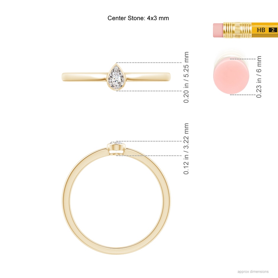 4x3mm IJI1I2 Bezel-Set Pear Diamond Solitaire Ring in Yellow Gold ruler