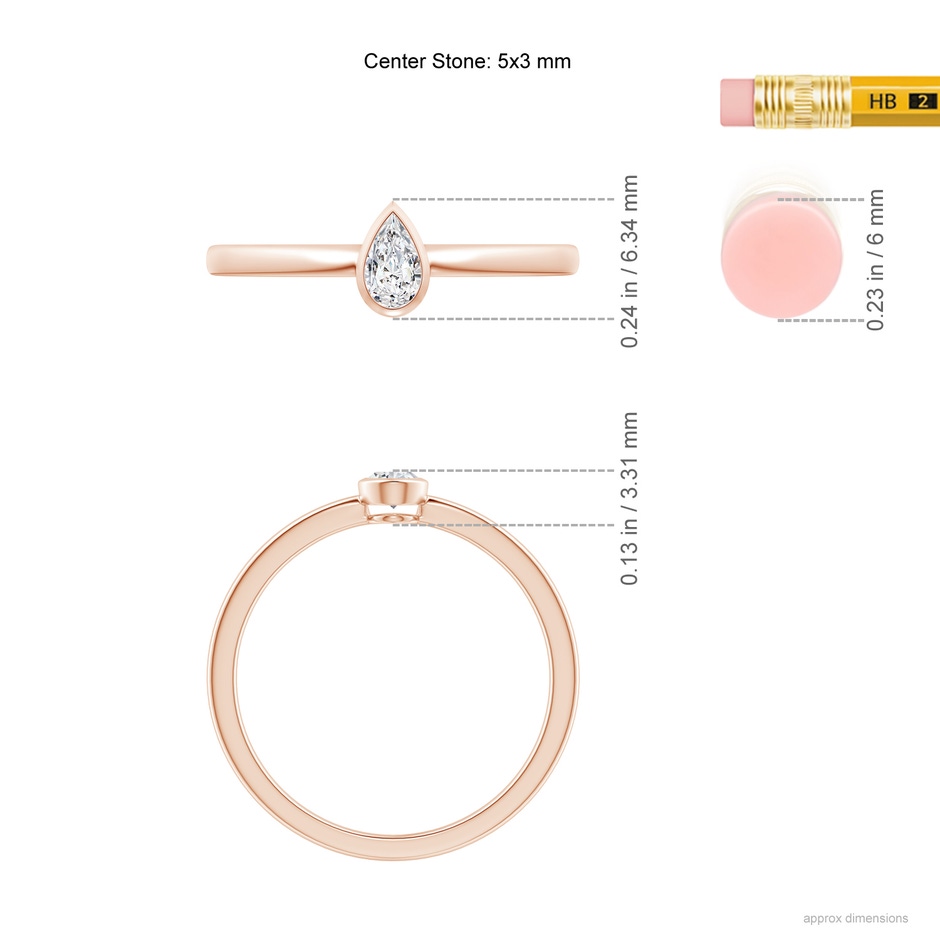 5x3mm HSI2 Bezel-Set Pear Diamond Solitaire Ring in Rose Gold ruler