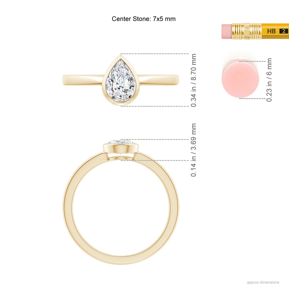 7x5mm GVS2 Bezel-Set Pear Diamond Solitaire Ring in Yellow Gold ruler