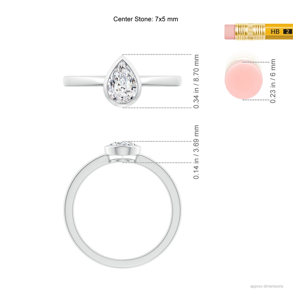 7x5mm HSI2 Bezel-Set Pear Diamond Solitaire Ring in White Gold ruler