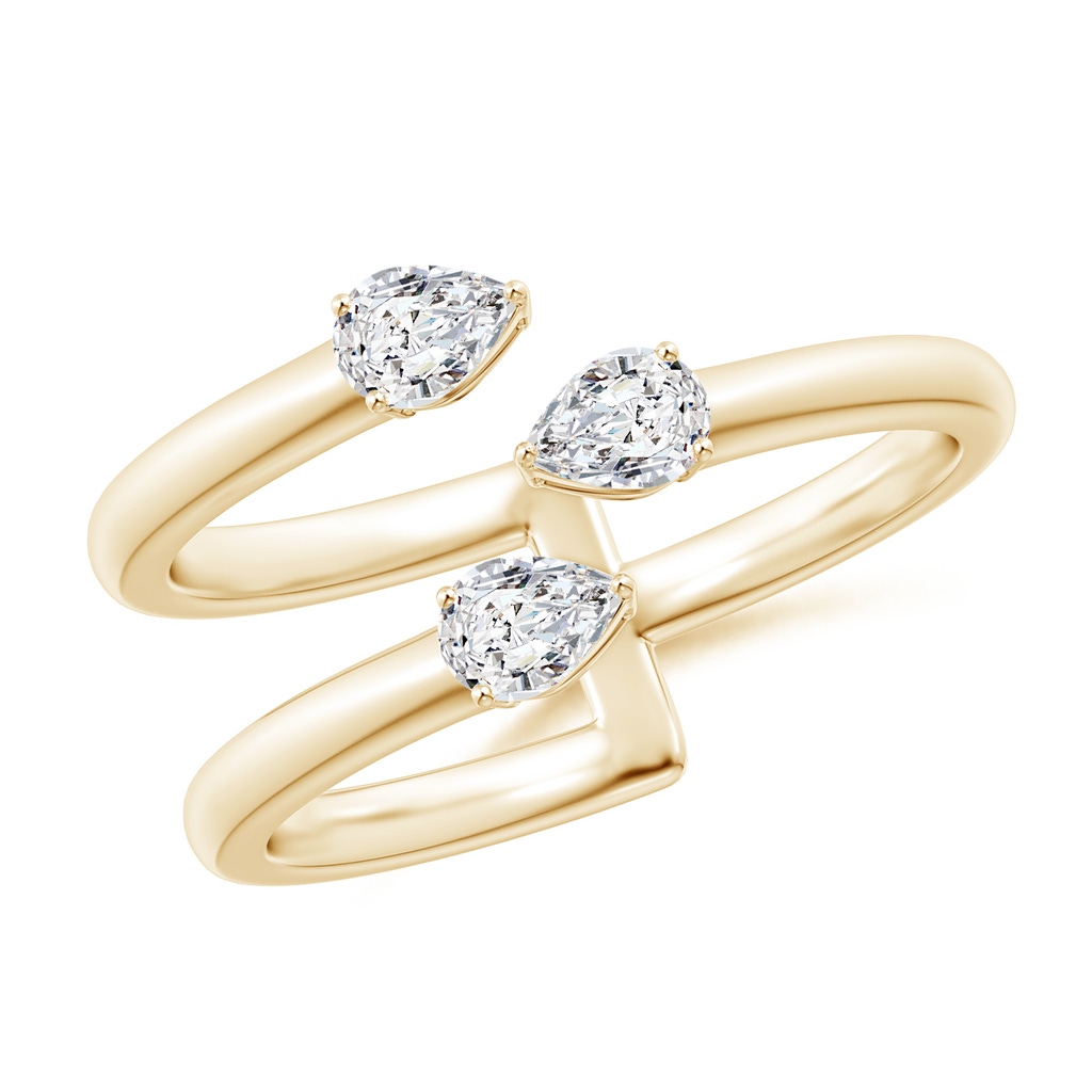 4x3mm HSI2 Pear-Shaped Diamond Three Stone Open Ring in Yellow Gold