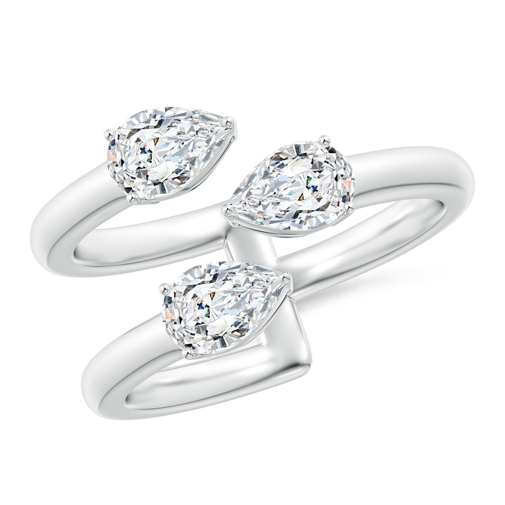 6x4mm GVS2 Pear-Shaped Diamond Three Stone Open Ring in White Gold