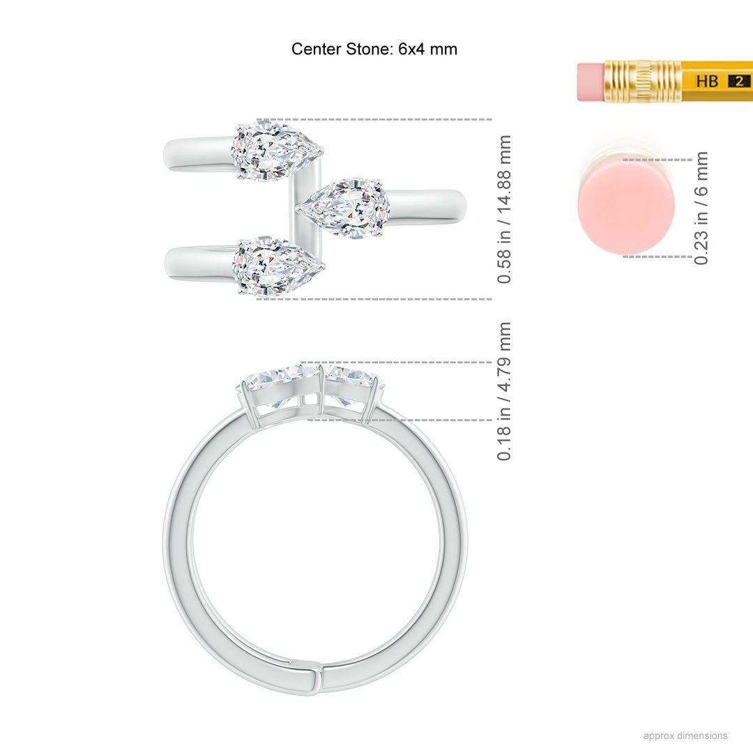 6x4mm GVS2 Pear-Shaped Diamond Three Stone Open Ring in White Gold - ruler
