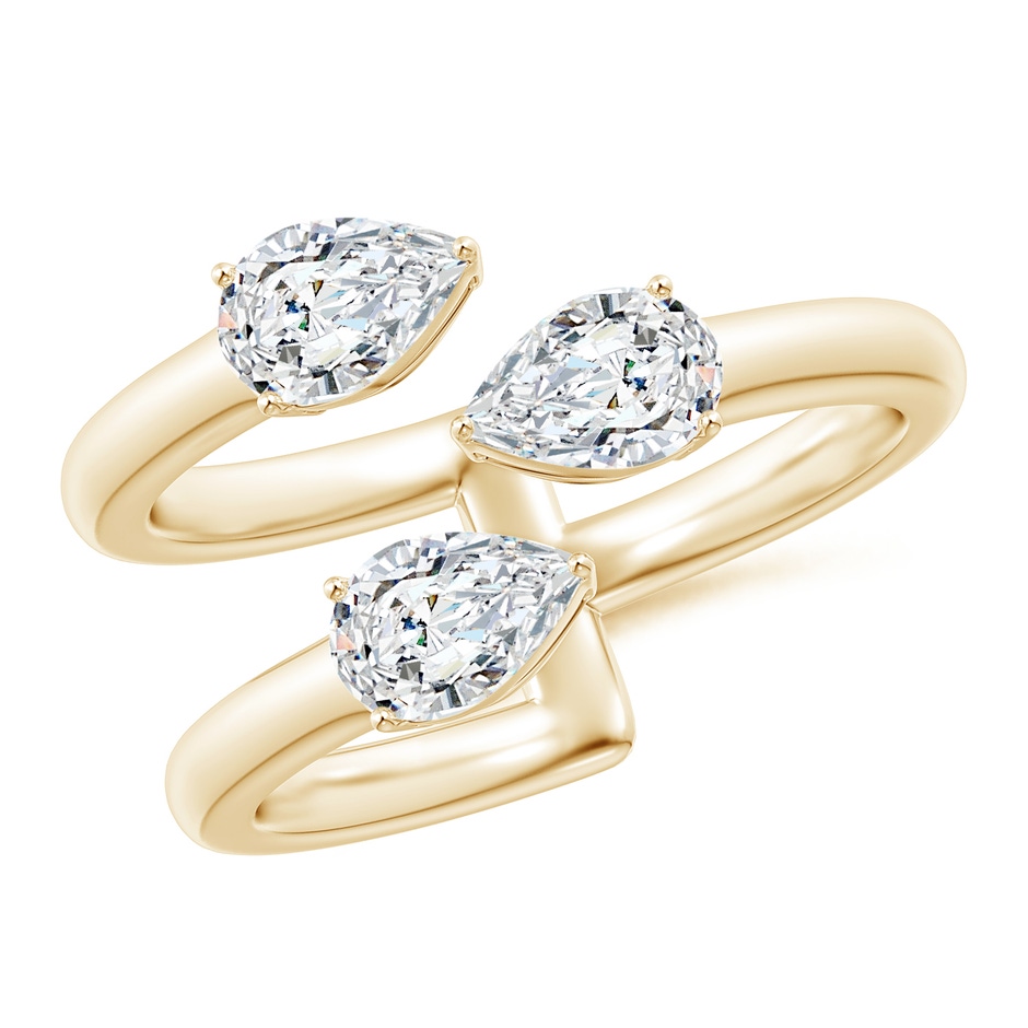 6x4mm GVS2 Pear-Shaped Diamond Three Stone Open Ring in Yellow Gold 