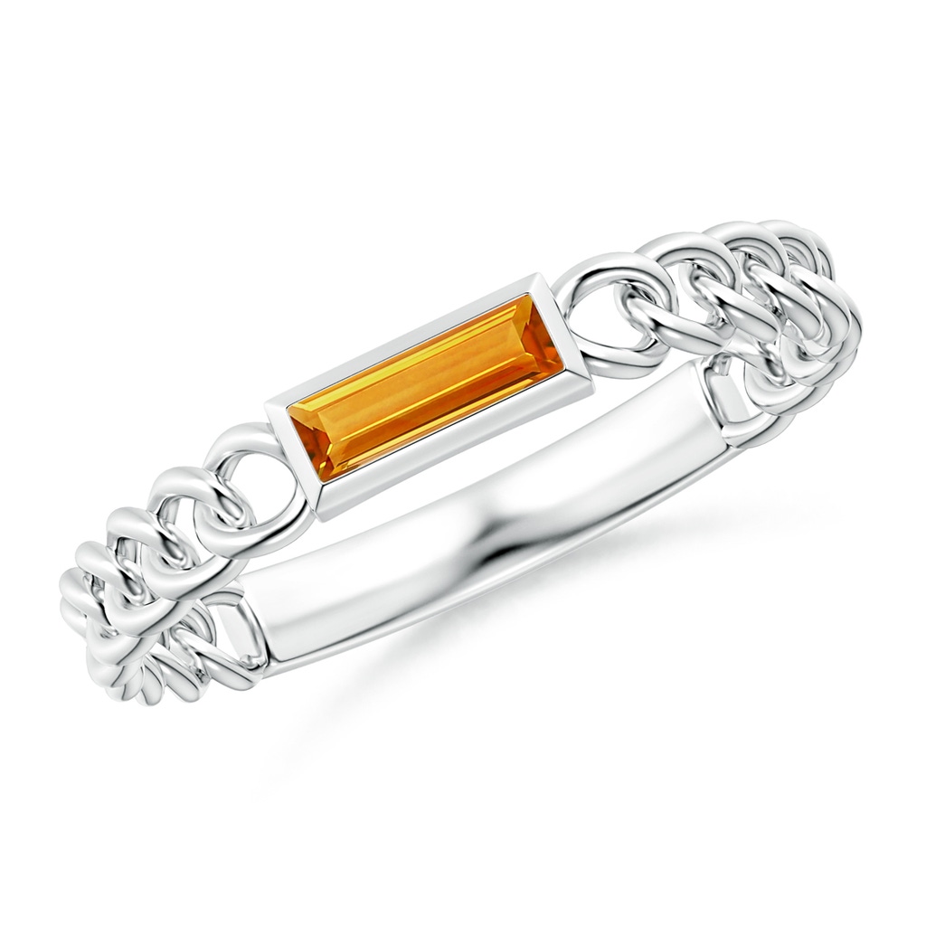 6x2mm AAA Bezel-Set Baguette Citrine Solitaire Curb Link Ring in White Gold