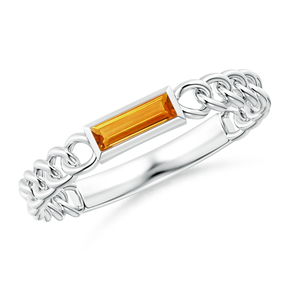 6x2mm AAA Bezel-Set Baguette Citrine Solitaire Curb Link Ring in White Gold 