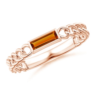 6x2mm AAAA Bezel-Set Baguette Citrine Solitaire Curb Link Ring in Rose Gold