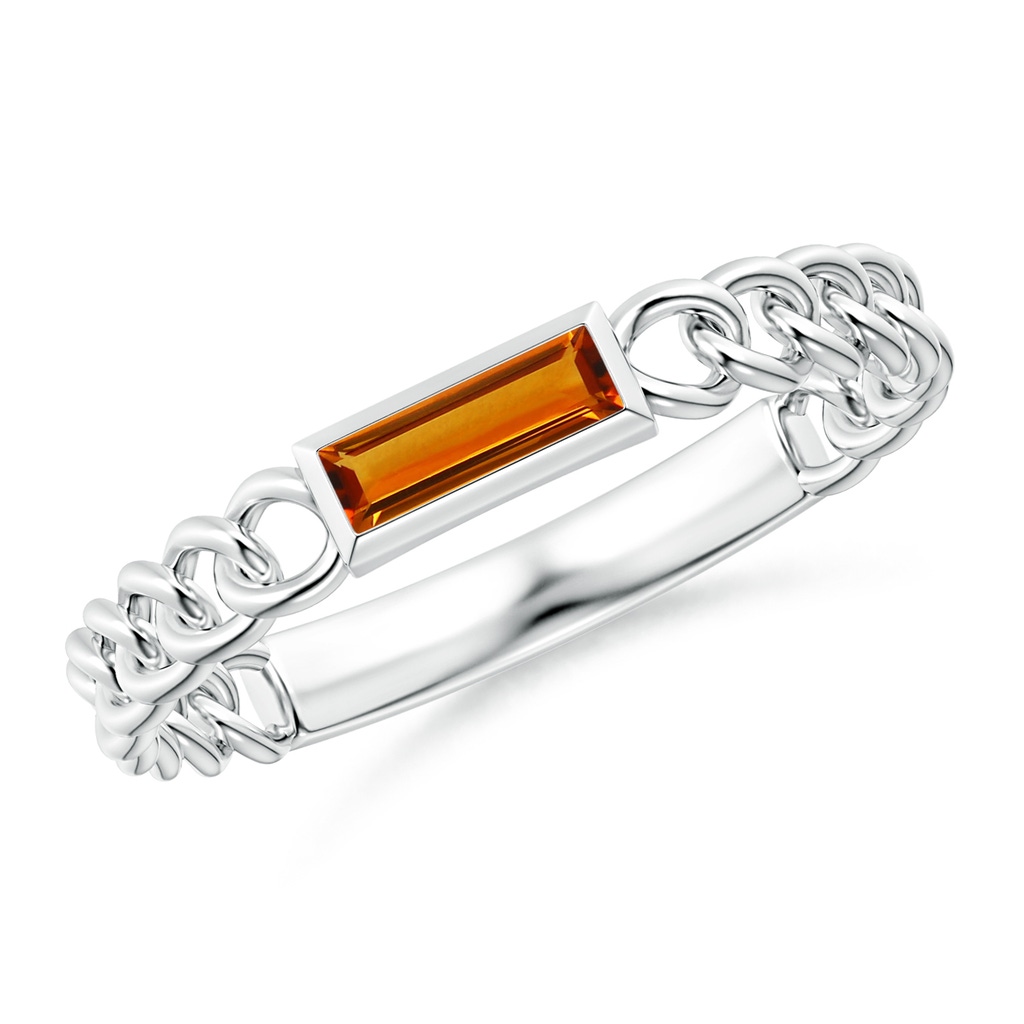 6x2mm AAAA Bezel-Set Baguette Citrine Solitaire Curb Link Ring in White Gold