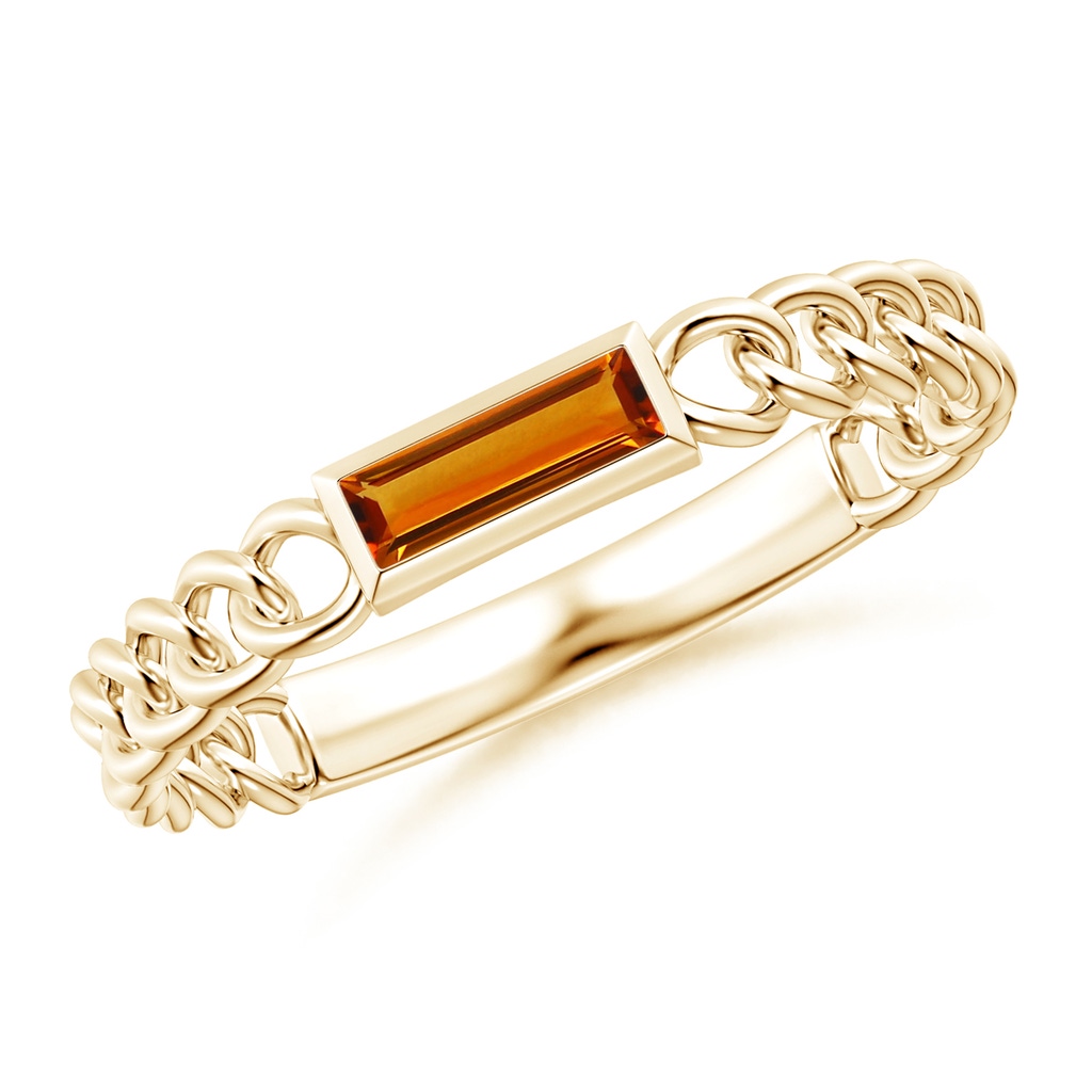 6x2mm AAAA Bezel-Set Baguette Citrine Solitaire Curb Link Ring in Yellow Gold