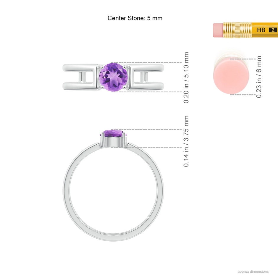 5mm A Amethyst Solitaire Parallel Split Shank Ring in P950 Platinum ruler