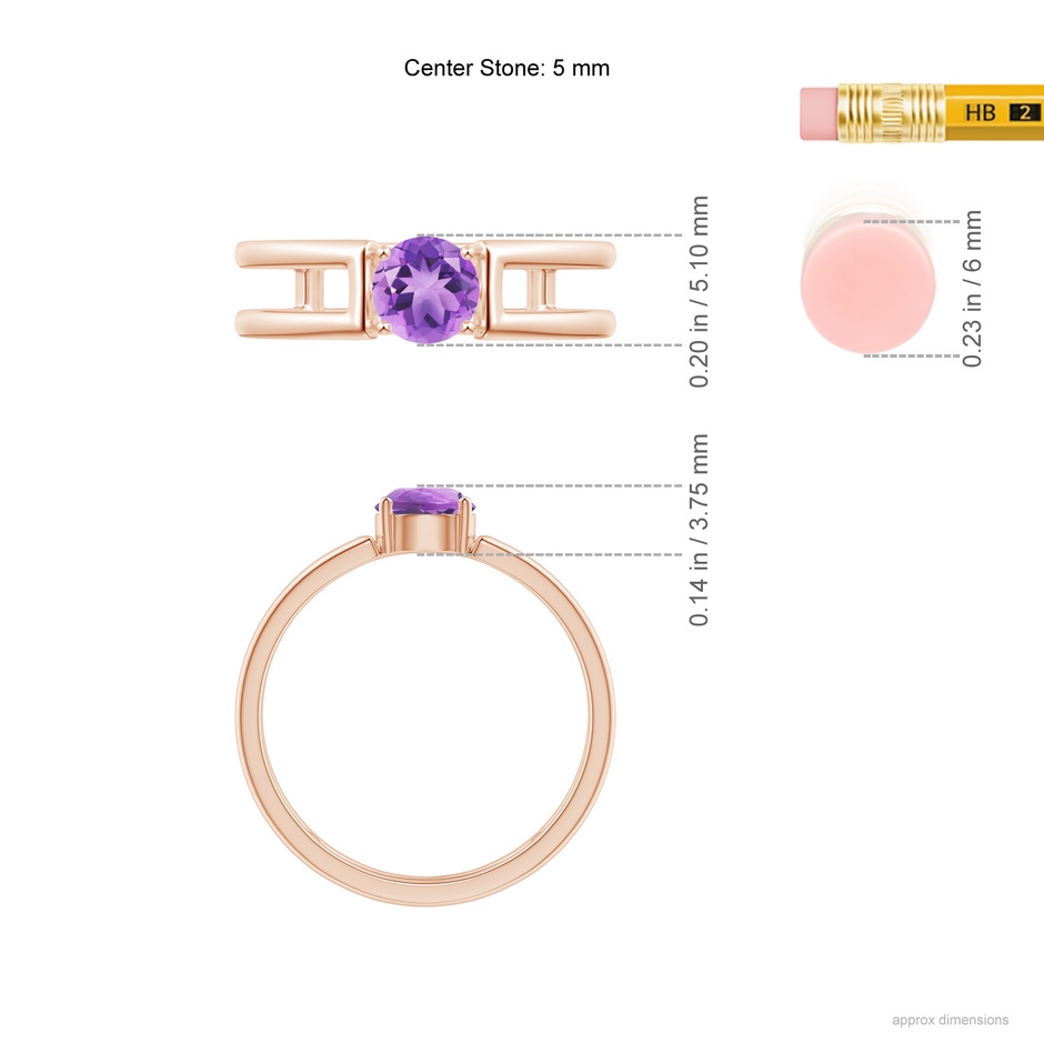 5mm A Amethyst Solitaire Parallel Split Shank Ring in Rose Gold ruler