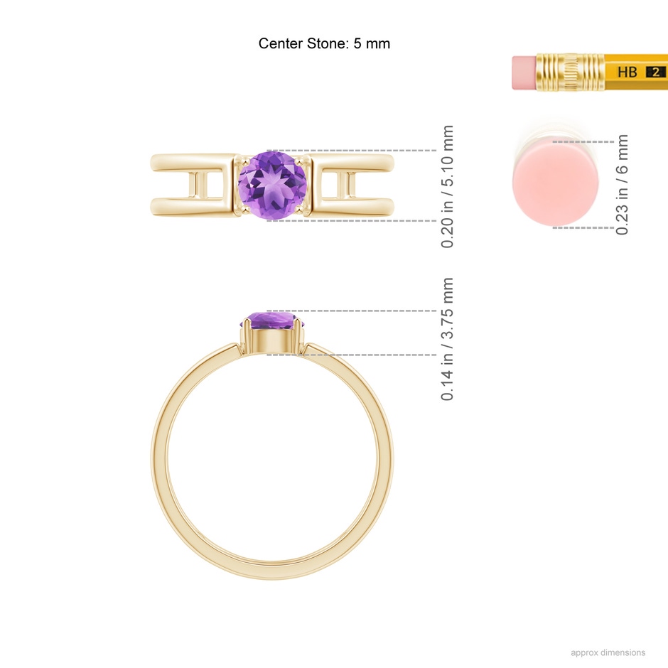 5mm A Amethyst Solitaire Parallel Split Shank Ring in Yellow Gold ruler