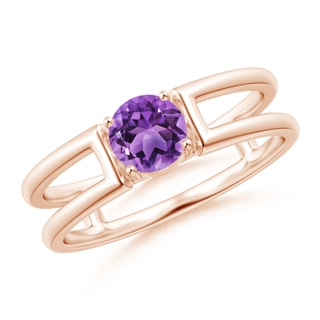 5mm AA Amethyst Solitaire Parallel Split Shank Ring in 10K Rose Gold