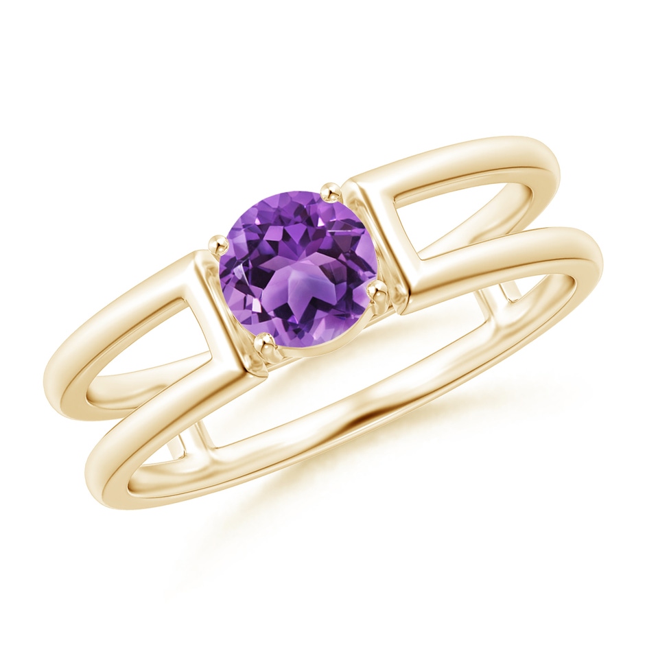 5mm AA Amethyst Solitaire Parallel Split Shank Ring in Yellow Gold 