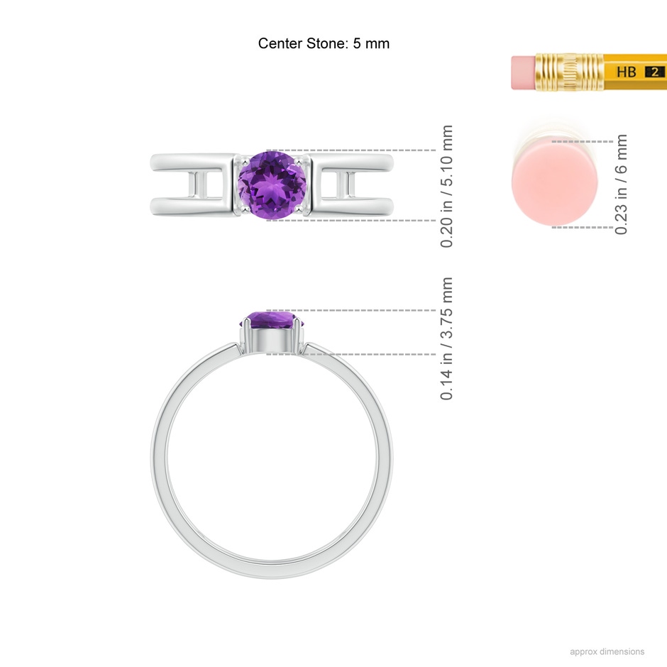 5mm AAA Amethyst Solitaire Parallel Split Shank Ring in White Gold ruler