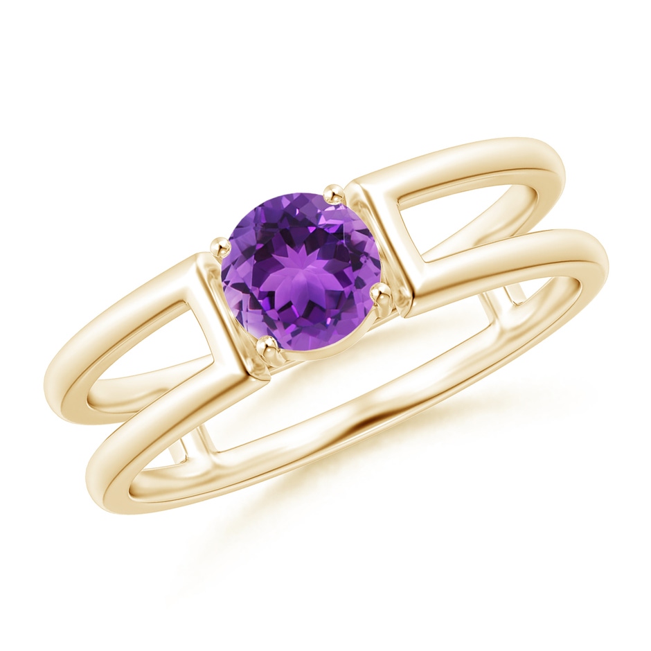 5mm AAA Amethyst Solitaire Parallel Split Shank Ring in Yellow Gold 