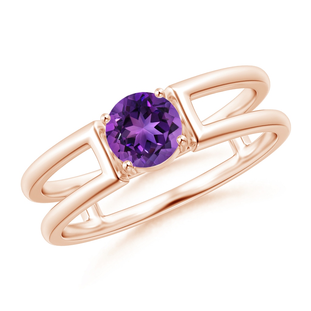 5mm AAAA Amethyst Solitaire Parallel Split Shank Ring in Rose Gold