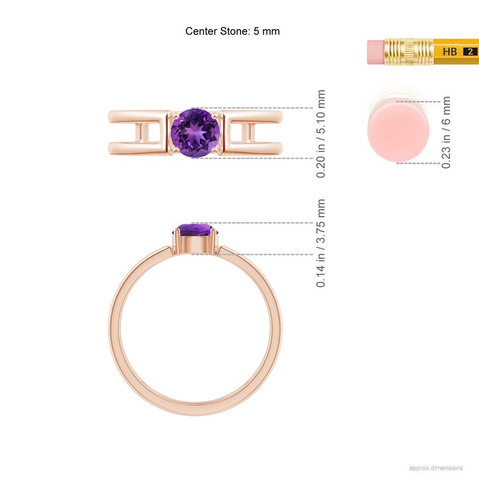 5mm AAAA Amethyst Solitaire Parallel Split Shank Ring in Rose Gold ruler