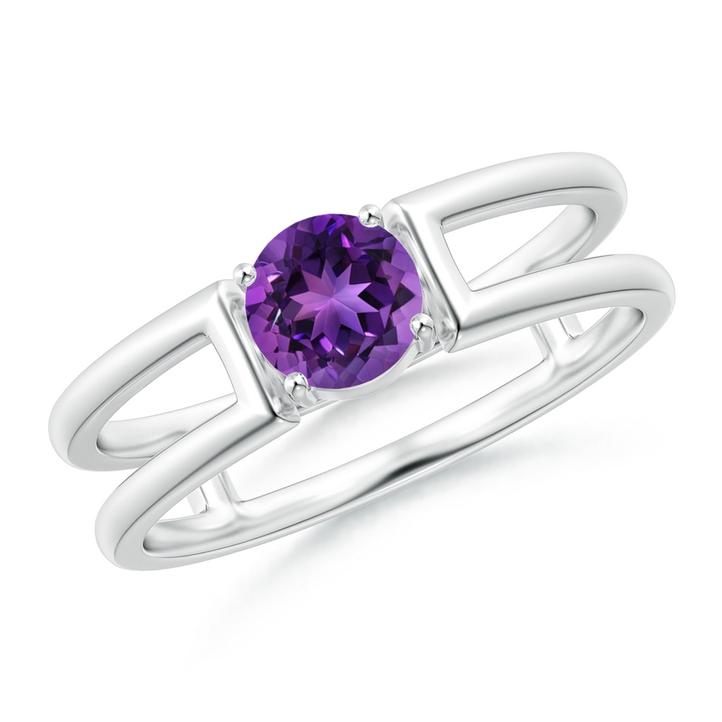 5mm AAAA Amethyst Solitaire Parallel Split Shank Ring in White Gold