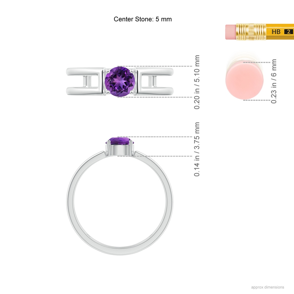 5mm AAAA Amethyst Solitaire Parallel Split Shank Ring in White Gold Ruler