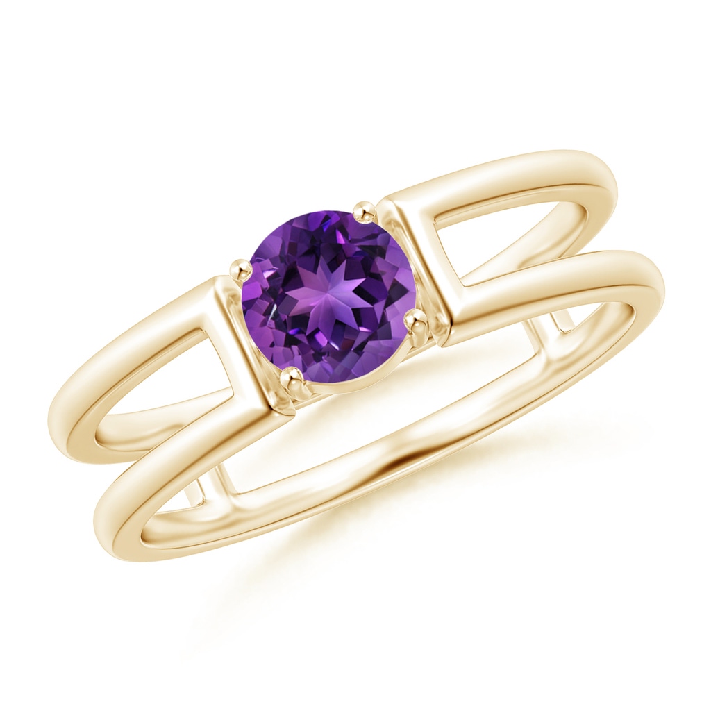 5mm AAAA Amethyst Solitaire Parallel Split Shank Ring in Yellow Gold