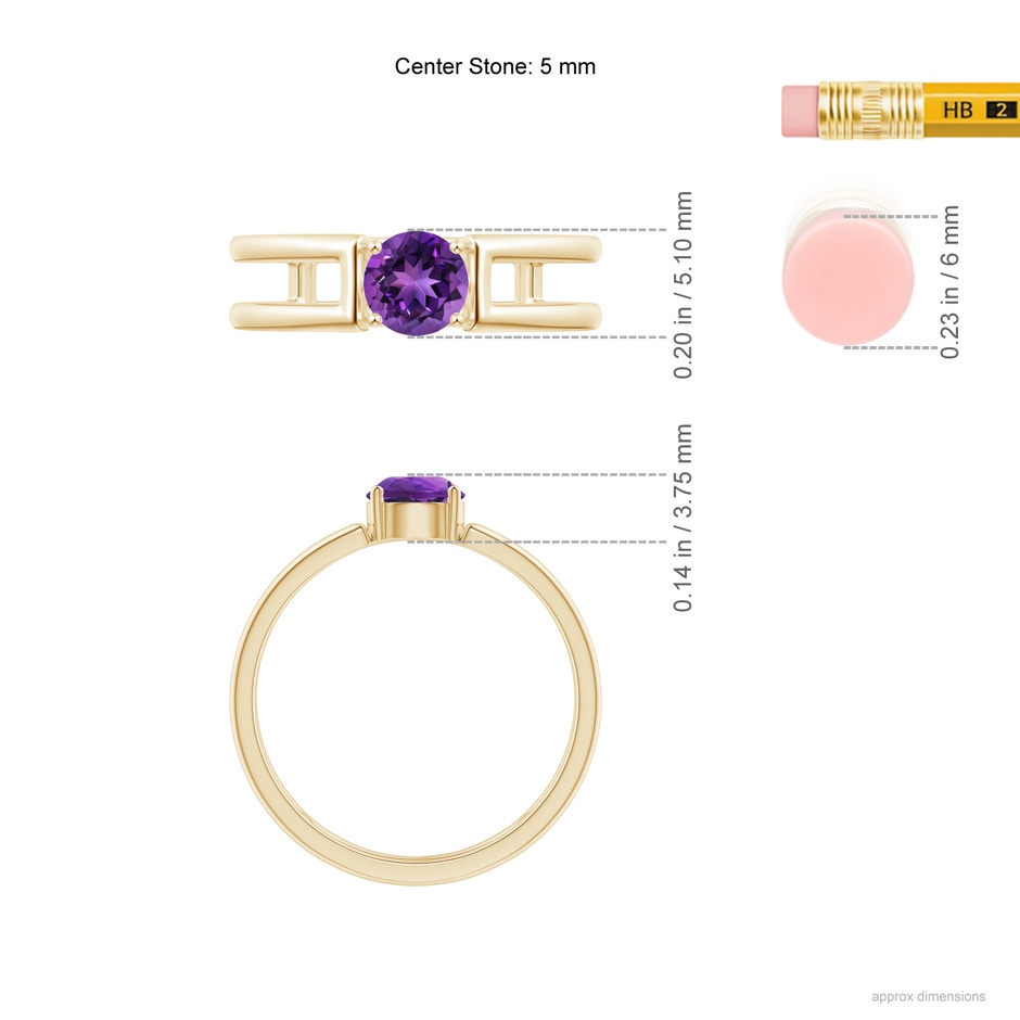 5mm AAAA Amethyst Solitaire Parallel Split Shank Ring in Yellow Gold ruler