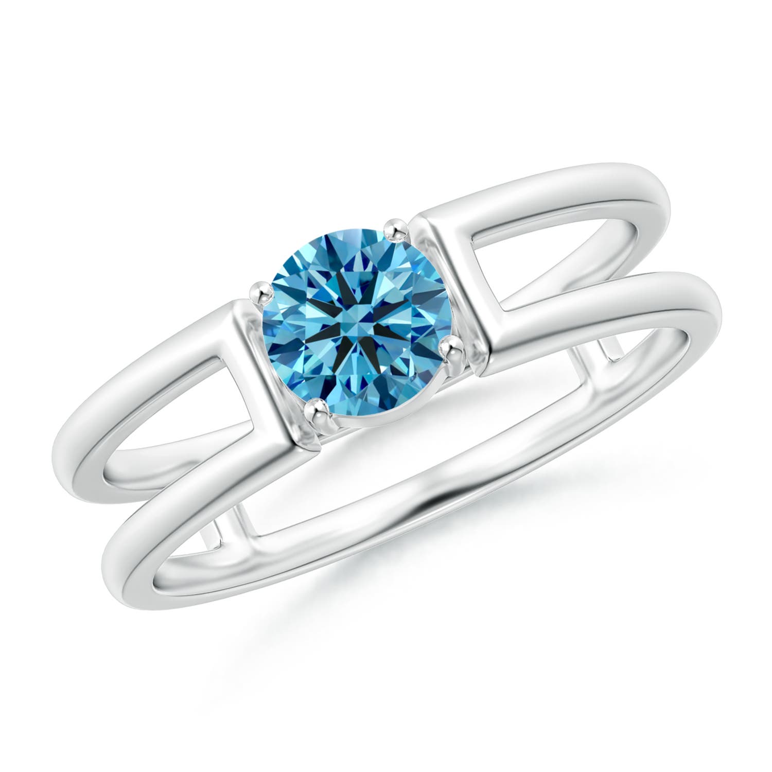 Angara 0.47 CTW Fancy Intense Blue Diamond Solitaire Parallel Split Shank Engagement Ring in Platinum