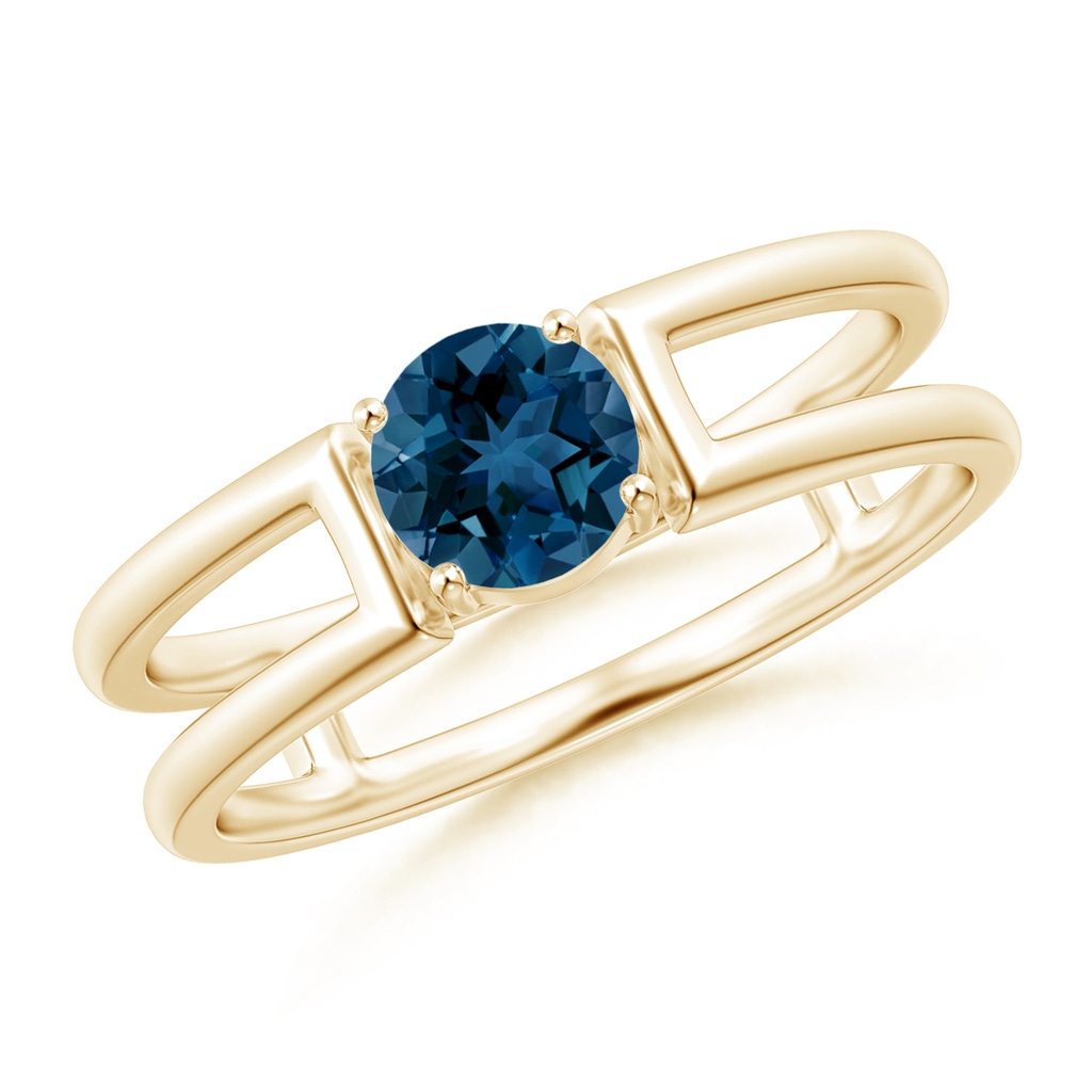 5mm AAA London Blue Topaz Solitaire Parallel Split Shank Ring in Yellow Gold