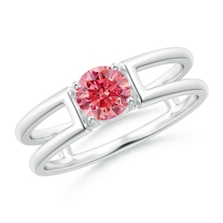 5mm AAAA Fancy Intense Pink Diamond Solitaire Parallel Split Shank Ring in P950 Platinum