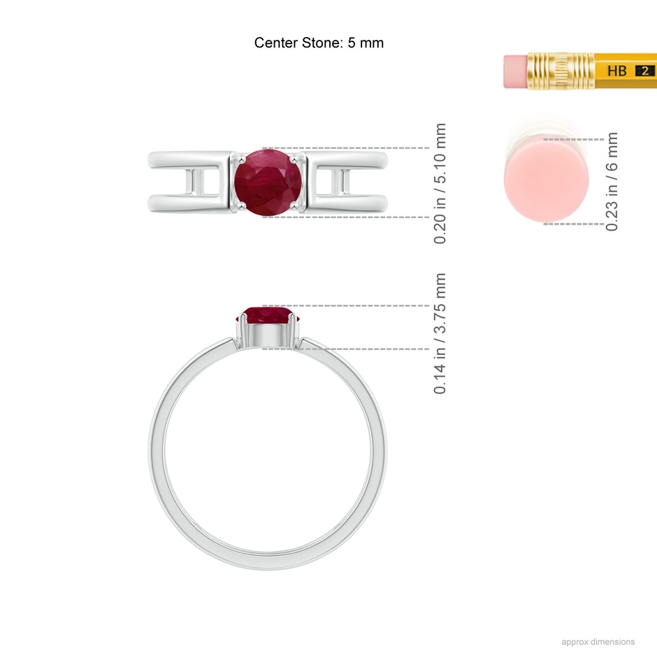 5mm A Ruby Solitaire Parallel Split Shank Ring in P950 Platinum Ruler