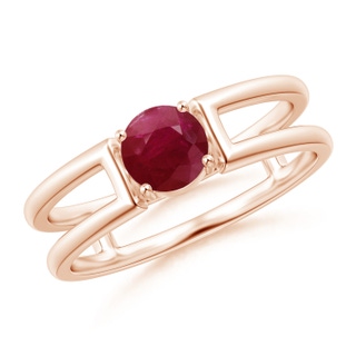 5mm A Ruby Solitaire Parallel Split Shank Ring in Rose Gold