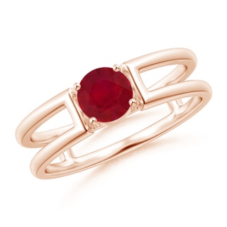 5mm AA Ruby Solitaire Parallel Split Shank Ring in Rose Gold