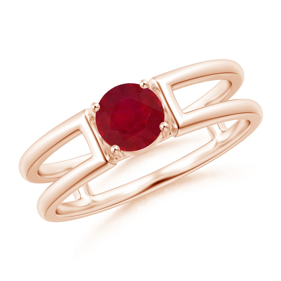 5mm AA Ruby Solitaire Parallel Split Shank Ring in Rose Gold 