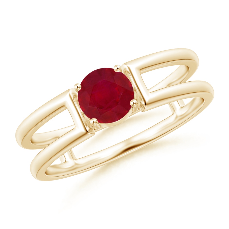 5mm AA Ruby Solitaire Parallel Split Shank Ring in Yellow Gold 