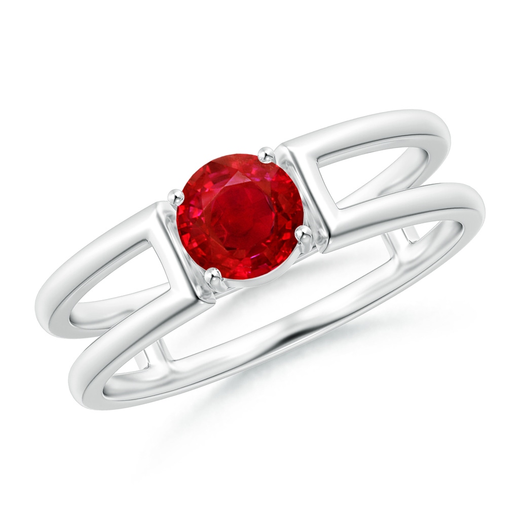5mm AAA Ruby Solitaire Parallel Split Shank Ring in White Gold
