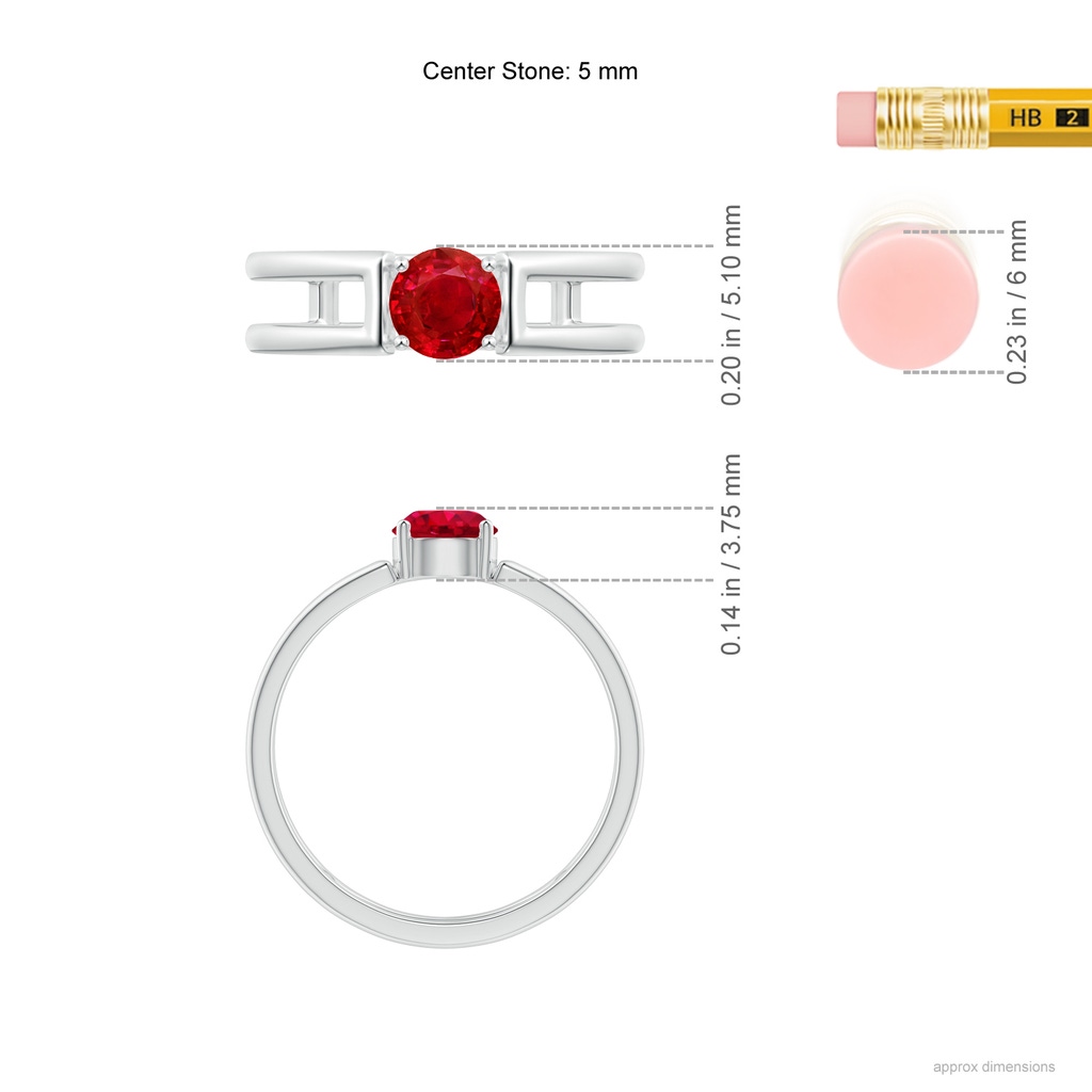 5mm AAA Ruby Solitaire Parallel Split Shank Ring in White Gold Ruler