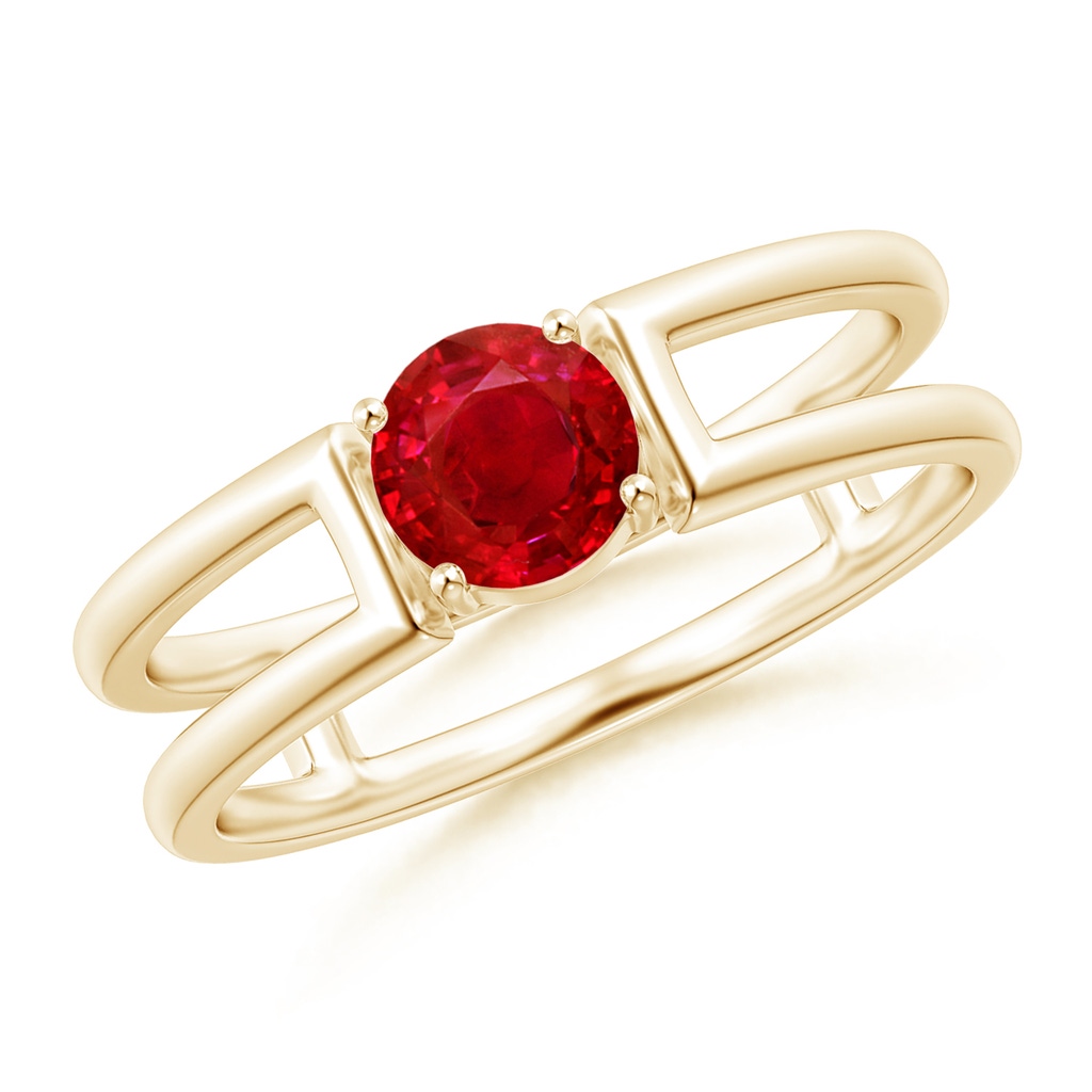 5mm AAA Ruby Solitaire Parallel Split Shank Ring in Yellow Gold