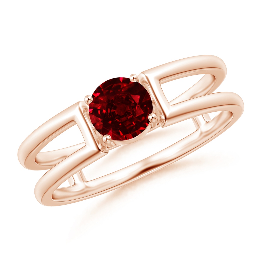 5mm AAAA Ruby Solitaire Parallel Split Shank Ring in Rose Gold