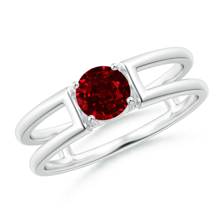 5mm AAAA Ruby Solitaire Parallel Split Shank Ring in White Gold 