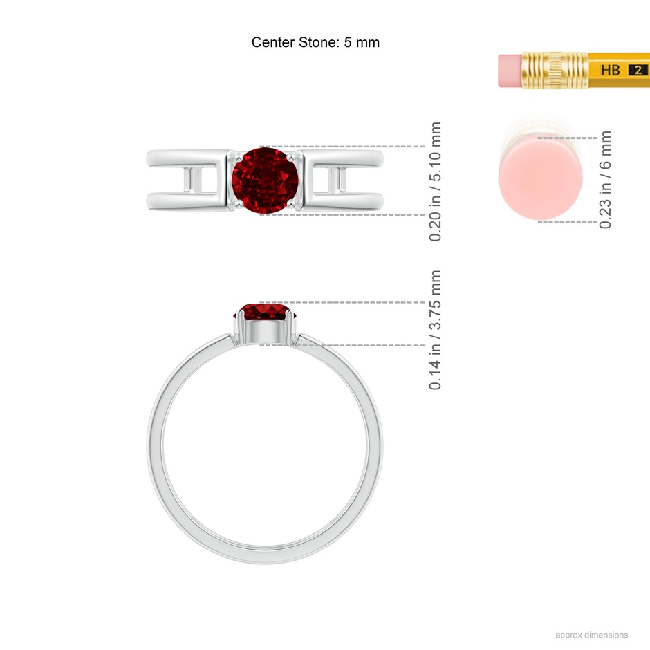 5mm AAAA Ruby Solitaire Parallel Split Shank Ring in White Gold Ruler