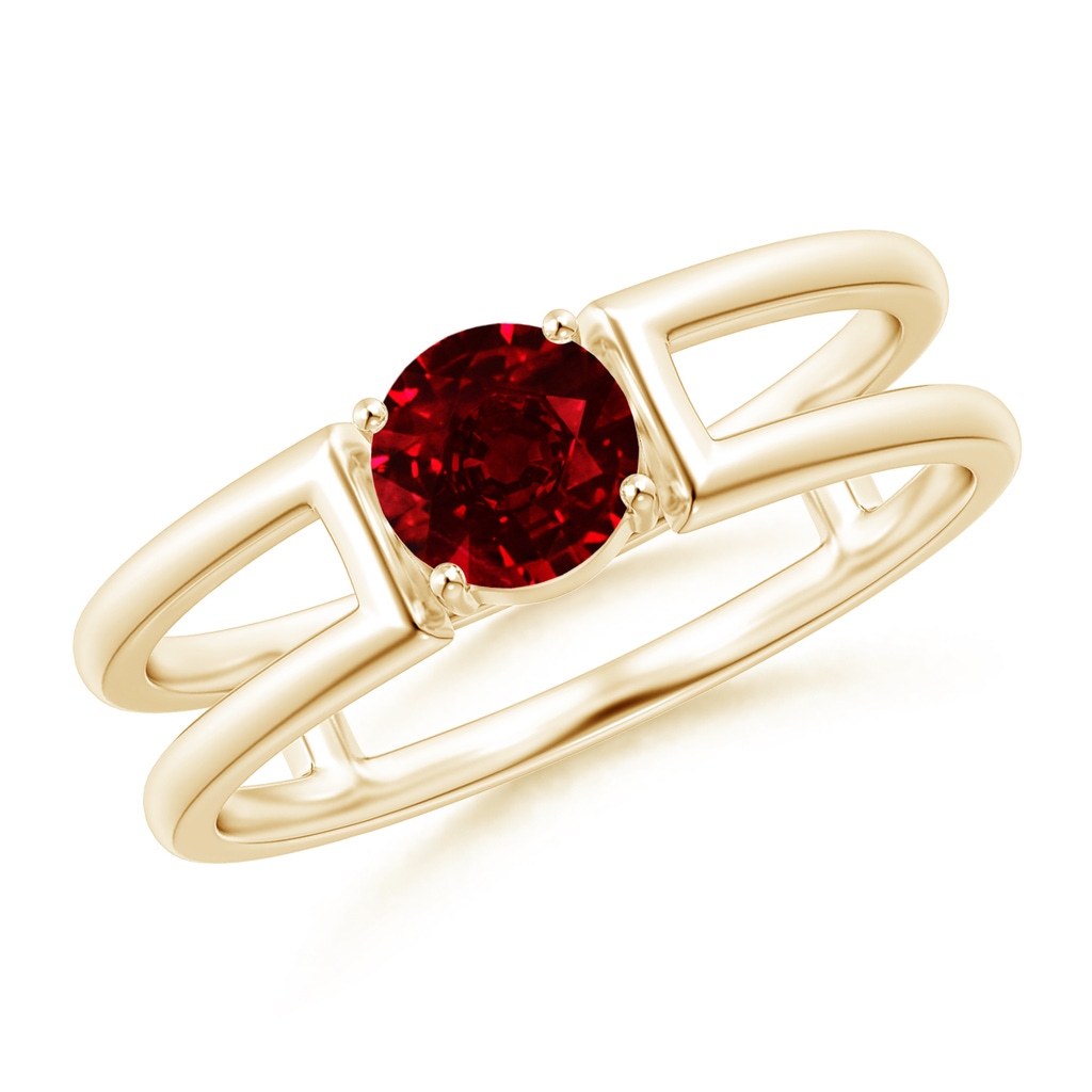 5mm AAAA Ruby Solitaire Parallel Split Shank Ring in Yellow Gold