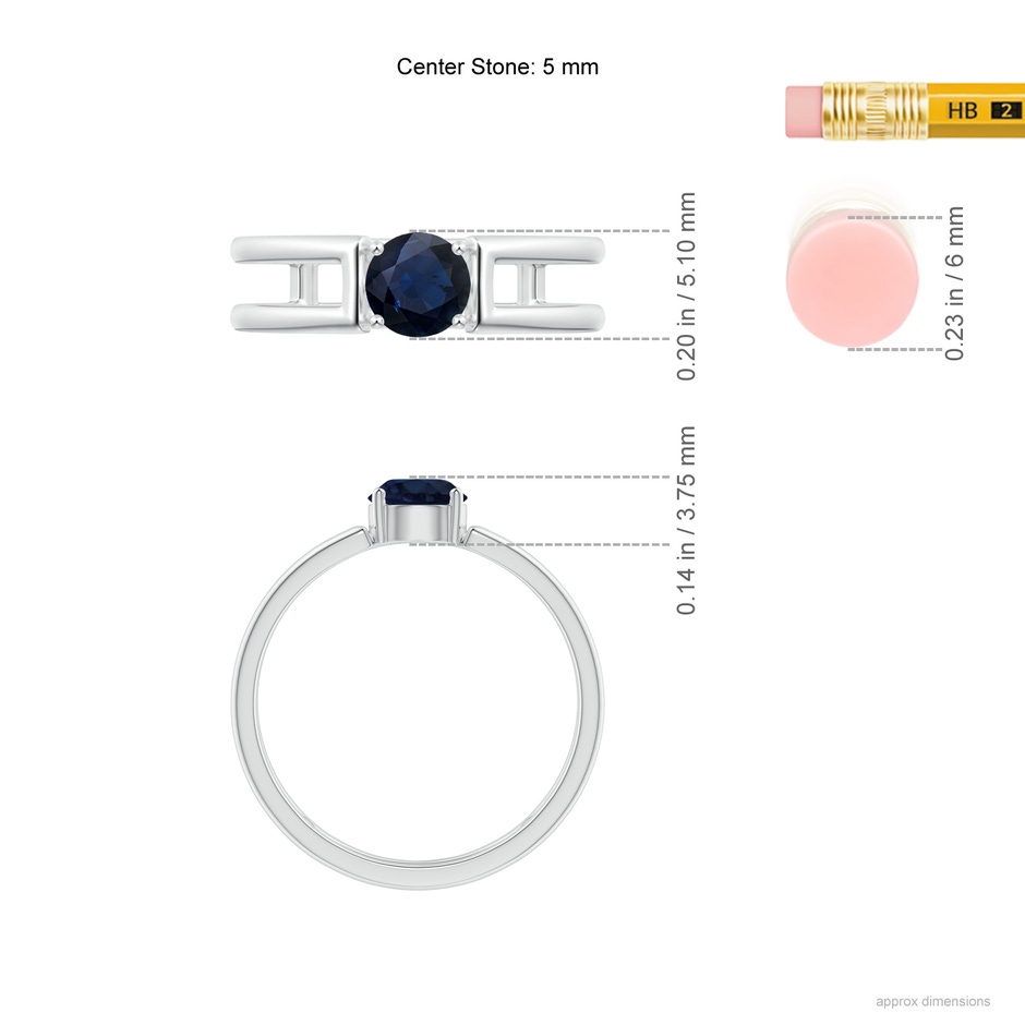 5mm A Sapphire Solitaire Parallel Split Shank Ring in P950 Platinum Ruler