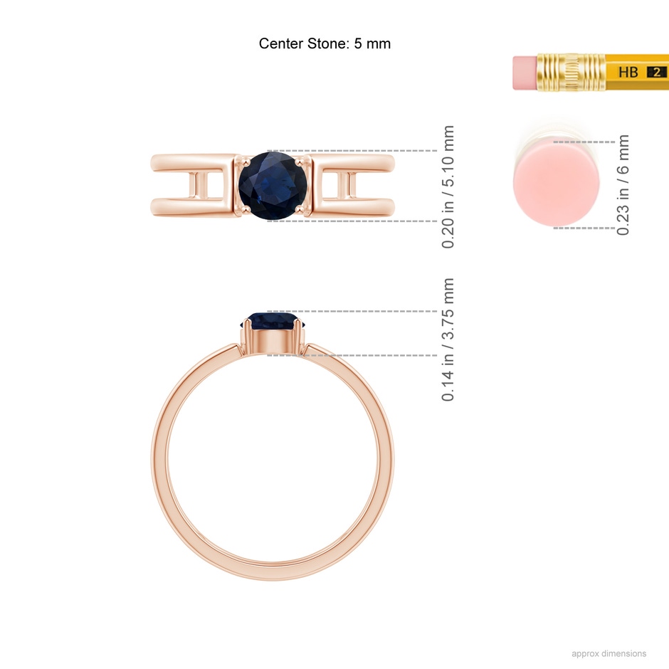 5mm A Sapphire Solitaire Parallel Split Shank Ring in Rose Gold Ruler