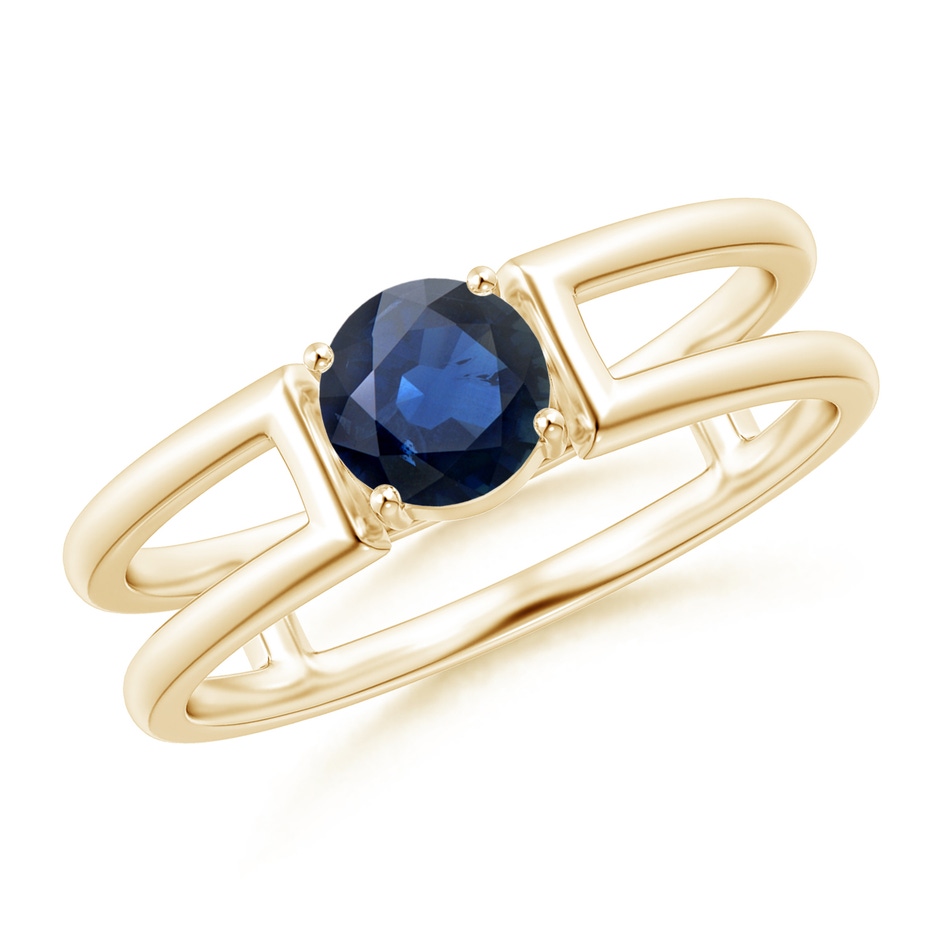 5mm AA Sapphire Solitaire Parallel Split Shank Ring in Yellow Gold 