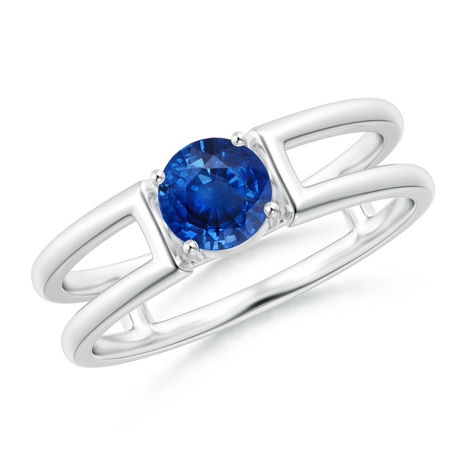 5mm AAA Sapphire Solitaire Parallel Split Shank Ring in White Gold 