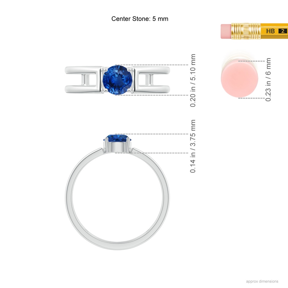 5mm AAA Sapphire Solitaire Parallel Split Shank Ring in White Gold ruler