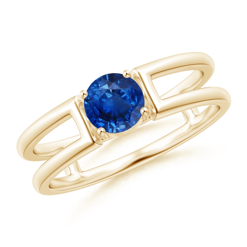 5mm AAA Sapphire Solitaire Parallel Split Shank Ring in Yellow Gold 