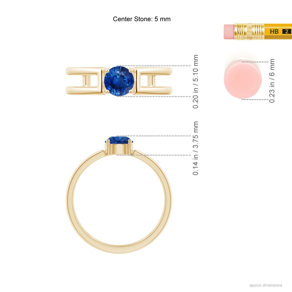 5mm AAA Sapphire Solitaire Parallel Split Shank Ring in Yellow Gold Ruler